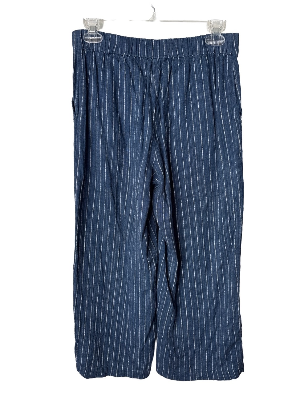 EILEEN FISHER Petite Organic Linen Pull On Blue Striped Cropped Pants XS Coastal - Picture 4 of 9